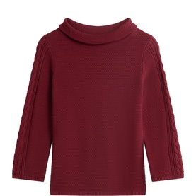 Hobbs Mulberry Red cable-knit sleeve cowl neck jumper, relaxed fit with ribbed cuffs and hem