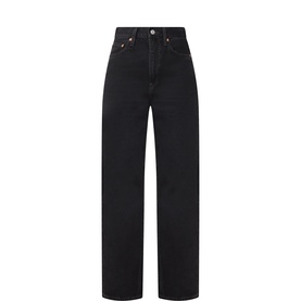 Levi's Rosie Posie wide leg jeans in dark wash black denim, high-rise waist, straight wide leg, five-pocket styling