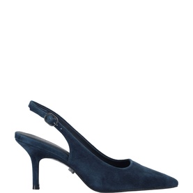 Carvela blue suede pointed-toe slingback heels with ankle strap buckle and kitten heel