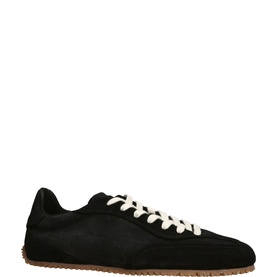 Axel Arigato black suede lace-up trainer with gum rubber sole and cream laces, men's shoe