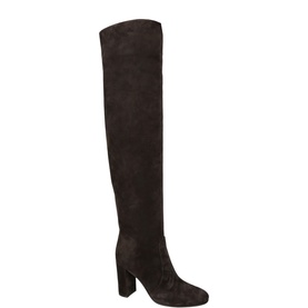 Gianvito Rossi brown suede over-the-knee block heel boots with stretch shaft and round toe