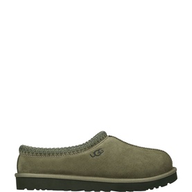 UGG Australia men's green suede slip-on slipper with knit trim collar and chunky black rubber sole
