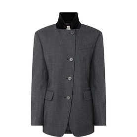 Max Mara Weekend Medium Grey virgin wool blazer with black velvet collar, single-breasted button fastening and flap pockets