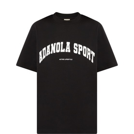 Adanola Sport black cotton oversized T-shirt with white varsity-style logo print on chest