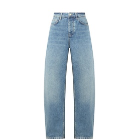 Fabienne Chapot Heritage Heart jeans in light blue denim, high-rise waist, wide barrel leg, five-pocket style, 100% cotton
