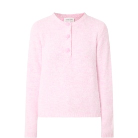 Fabienne Chapot Pink Rose knit jumper with henley button neckline and long sleeves, textured finish