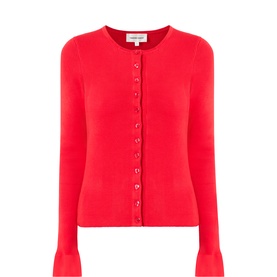 Fabienne Chapot red hot chilli cardigan with heart-shaped buttons and flared cuffs, crew neck, fitted silhouette