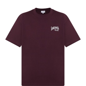 Lacoste Crew Neck T-Shirt in wine cotton with small branded chest logo graphic and ribbed collar.