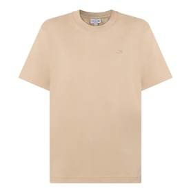 Lacoste beige crew neck T-shirt in 100% cotton with tonal embroidered logo at chest
