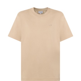 Lacoste beige crew neck T-shirt in 100% cotton with tonal embroidered logo at chest