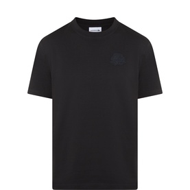 Lacoste black cotton crew neck T-shirt with tonal logo badge on chest, short sleeves and ribbed neckline