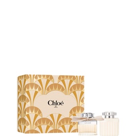 Chlo&eacute; Eau de Parfum Gift Set 50ml, featuring EDP bottle and body lotion in gold art deco gift box