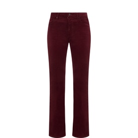 Mother straight-leg jeans in Port Royal corduroy, five-pocket style with zip fly, relaxed fit through hip and thigh