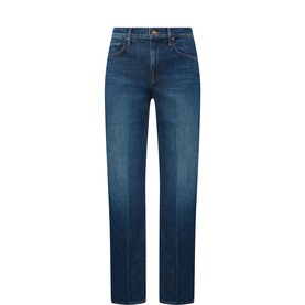 Mother That Belongs In A Museum wide leg jeans in mid-blue denim with five-pocket styling and gold-tone hardware