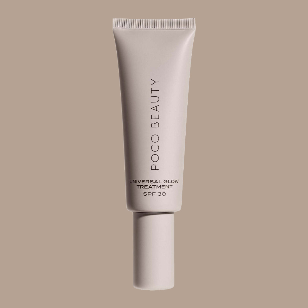 POCO Beauty Universal Glow Treatment SPF 30 skincare product tube for summer makeup base