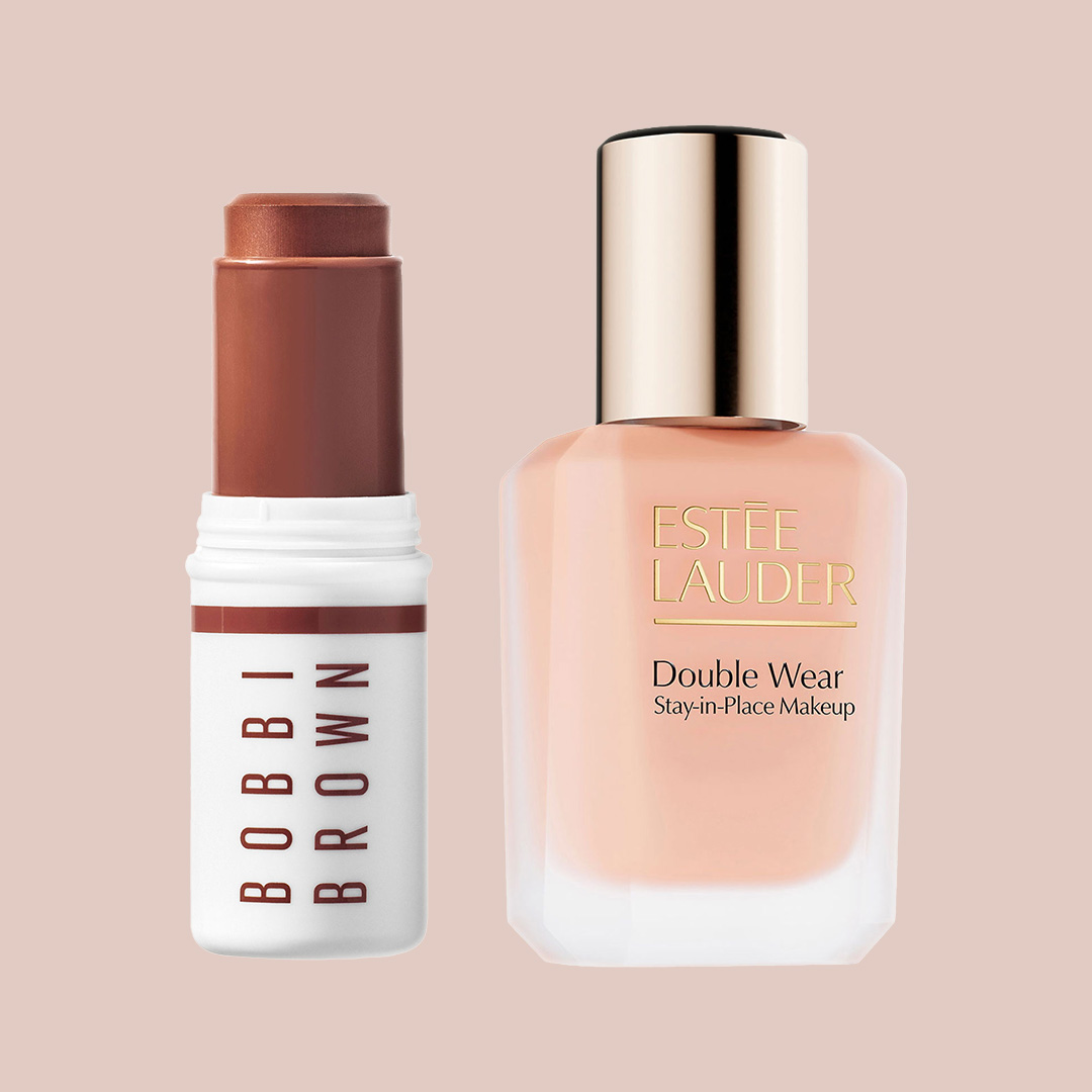 Bobbi Brown blush stick and Estée Lauder Double Wear foundation for complexion coverage