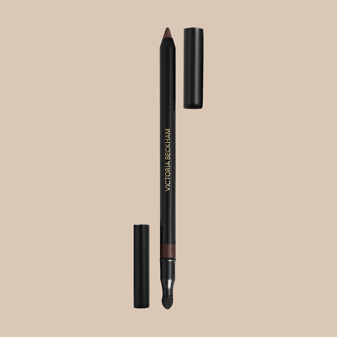 Black Satin Kajal eyeliner pencil in terracotta shade with cap, shown closed and with cap removed