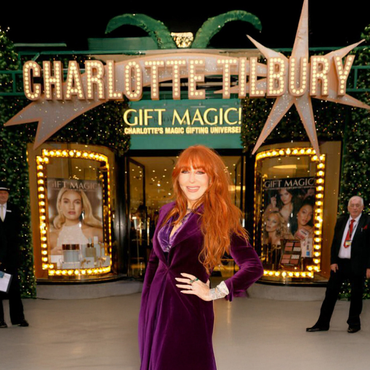 Charlotte Tilbury at Brown Thomas Dublin in 2022, greeting fans and presenting a makeup masterclass
