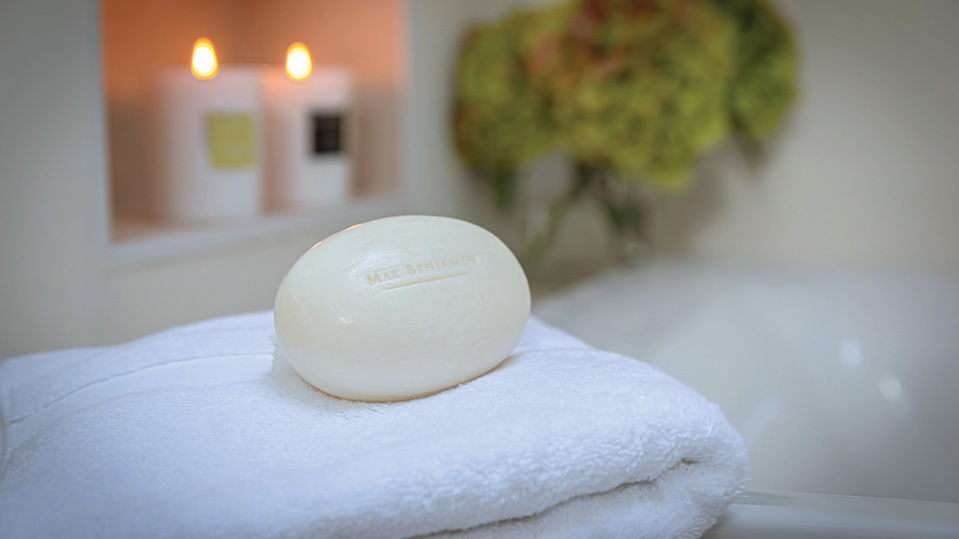 Max Benjamin hand soap on towel