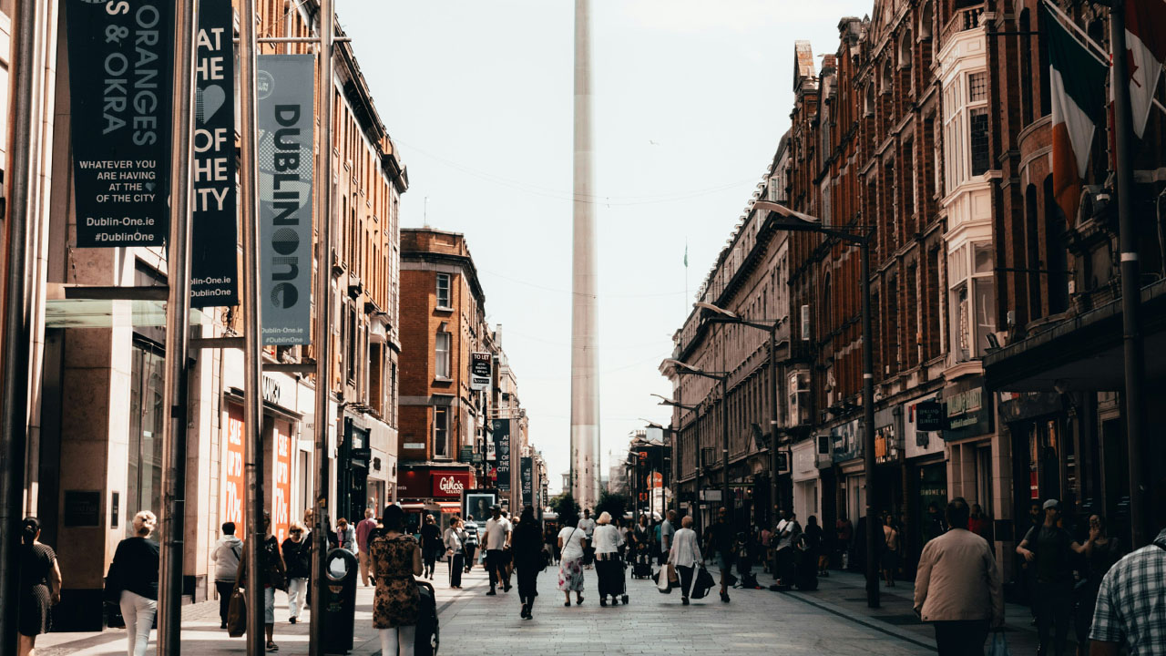 Photograph of The Spire monument in Dublin taken from Henry Street